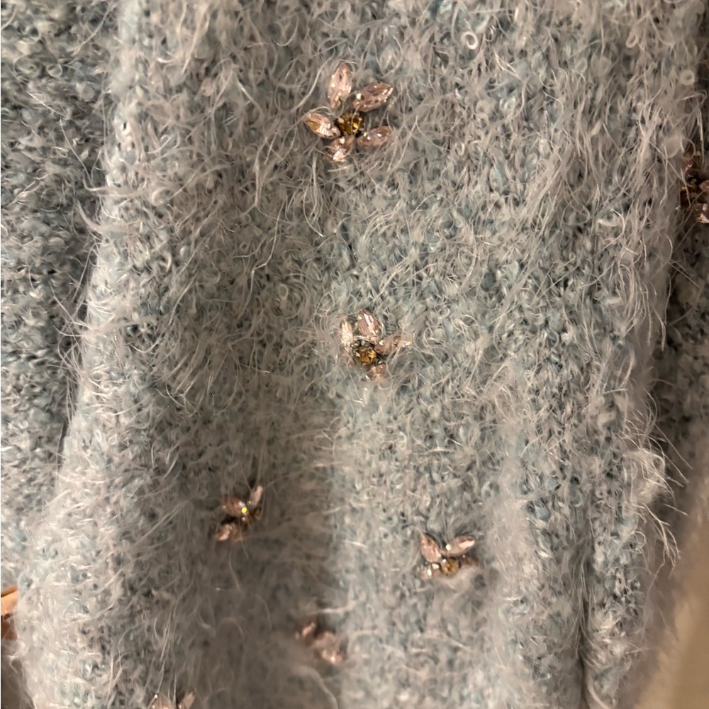 Free People Gray Cardigan with Pink Embellishments - Picture 3 of 4